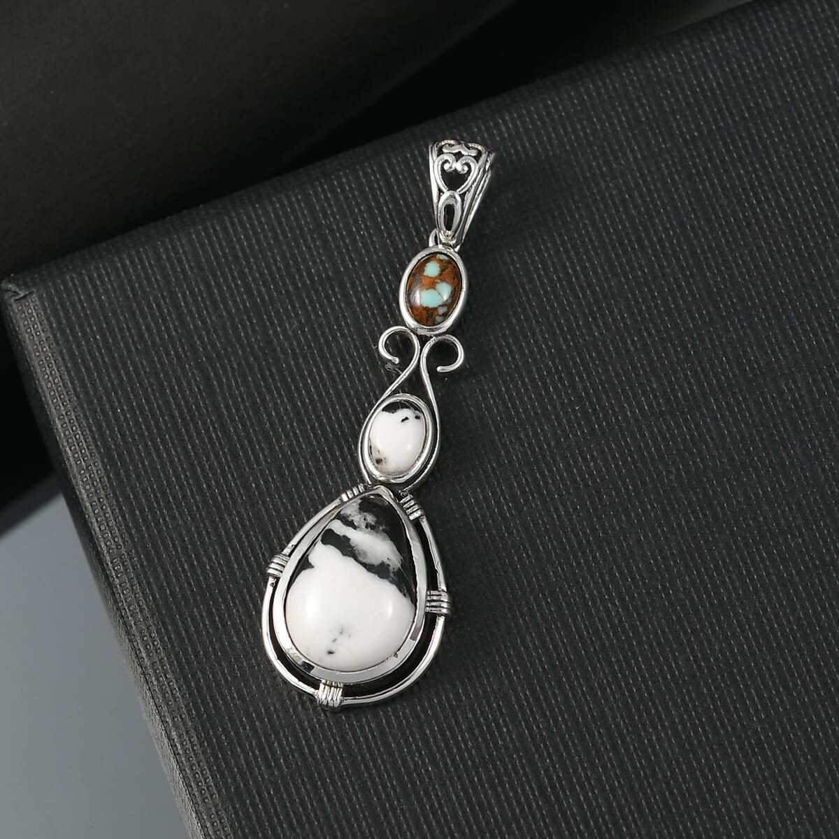 D'Joy Artisan Crafted White Buffalo and Blue Horizon Turquoise 6.70 ctw Pendant without Chain in Sterling Silver image number 1