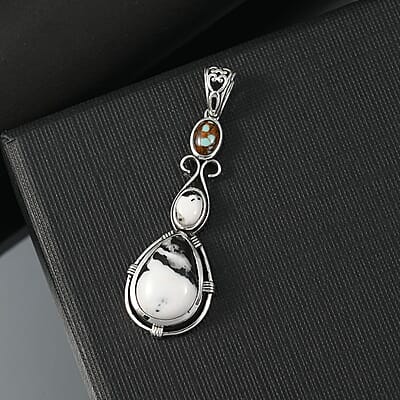 D'Joy Artisan Crafted White Buffalo and Blue Horizon Turquoise 6.70 ctw Pendant without Chain in Sterling Silver
