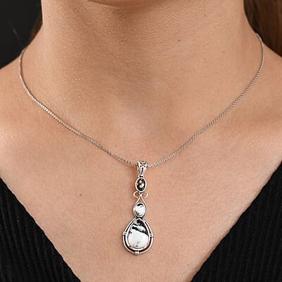 D'Joy Artisan Crafted White Buffalo and Blue Horizon Turquoise 6.70 ctw Pendant without Chain in Sterling Silver