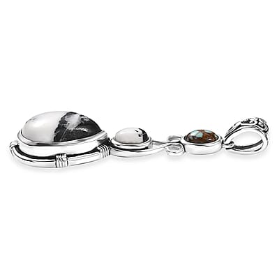 D'Joy Artisan Crafted White Buffalo and Blue Horizon Turquoise 6.70 ctw Pendant without Chain in Sterling Silver