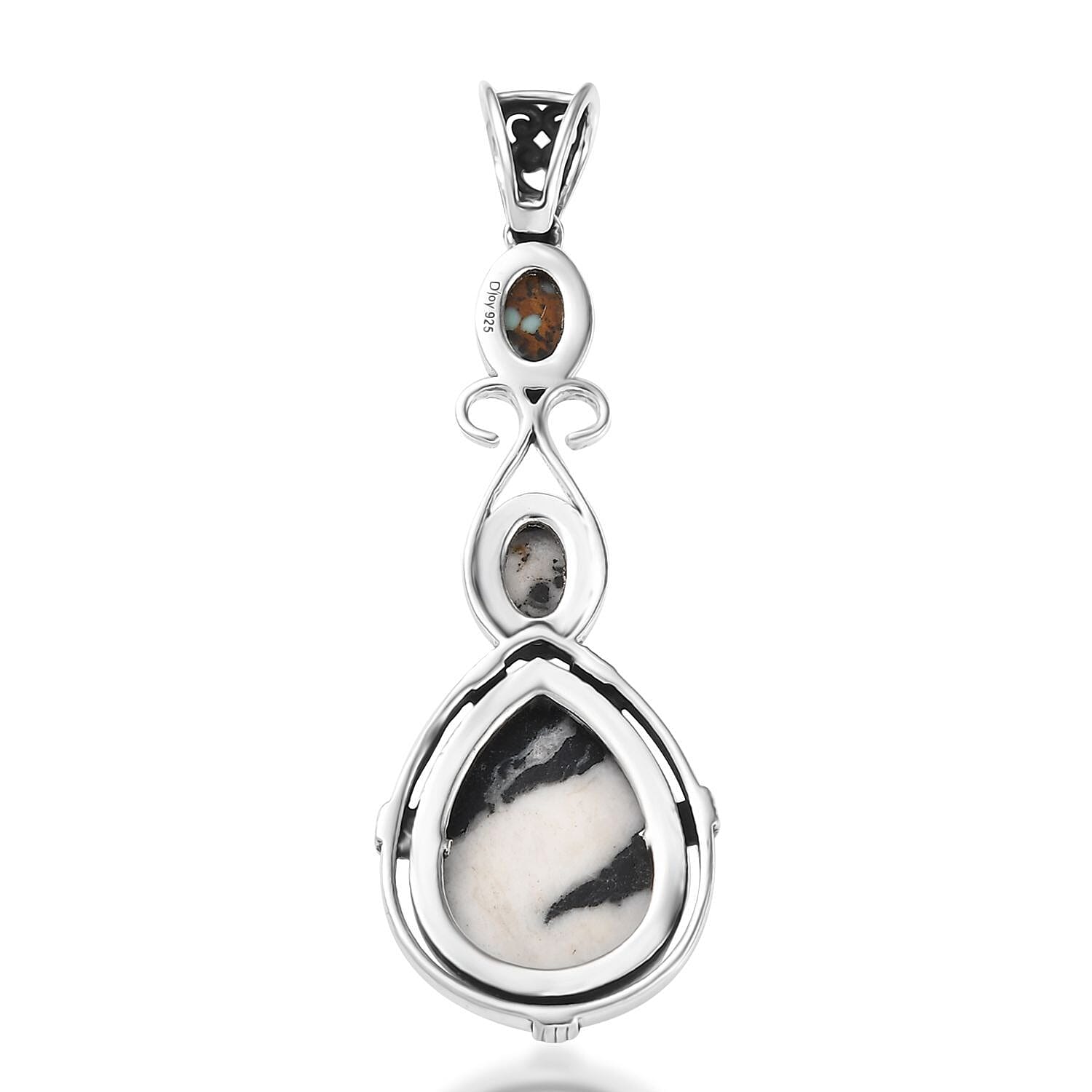 D'Joy Artisan Crafted White Buffalo and Blue Horizon Turquoise 6.70 ctw Pendant without Chain in Sterling Silver