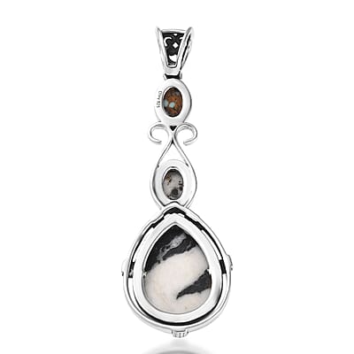 D'Joy Artisan Crafted White Buffalo and Blue Horizon Turquoise 6.70 ctw Pendant without Chain in Sterling Silver