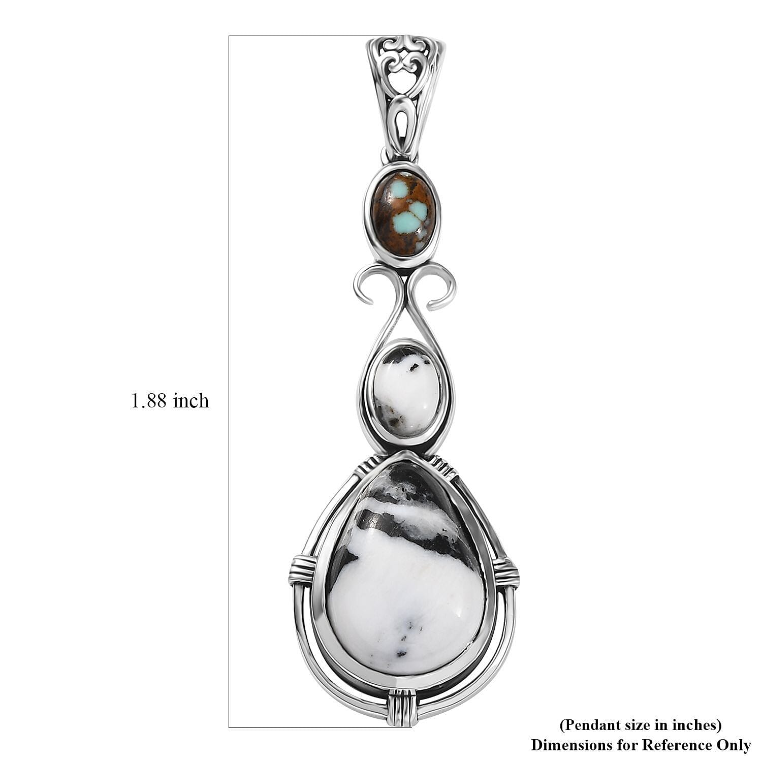 D'Joy Artisan Crafted White Buffalo and Blue Horizon Turquoise 6.70 ctw Pendant without Chain in Sterling Silver