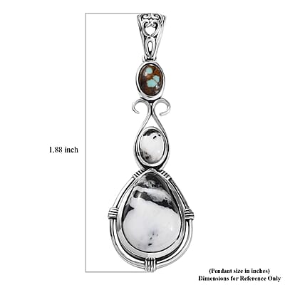 D'Joy Artisan Crafted White Buffalo and Blue Horizon Turquoise 6.70 ctw Pendant without Chain in Sterling Silver