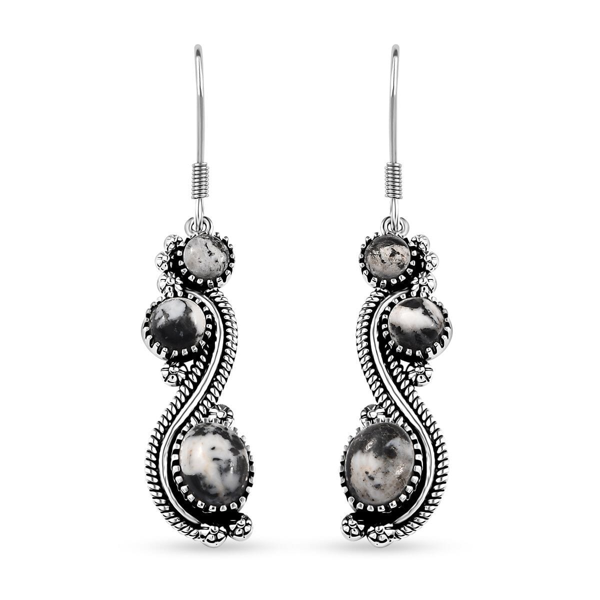 D'Joy Artisan Crafted White Buffalo and Blue Horizon Turquoise 3.90 ctw Earrings in Sterling Silver image number 0