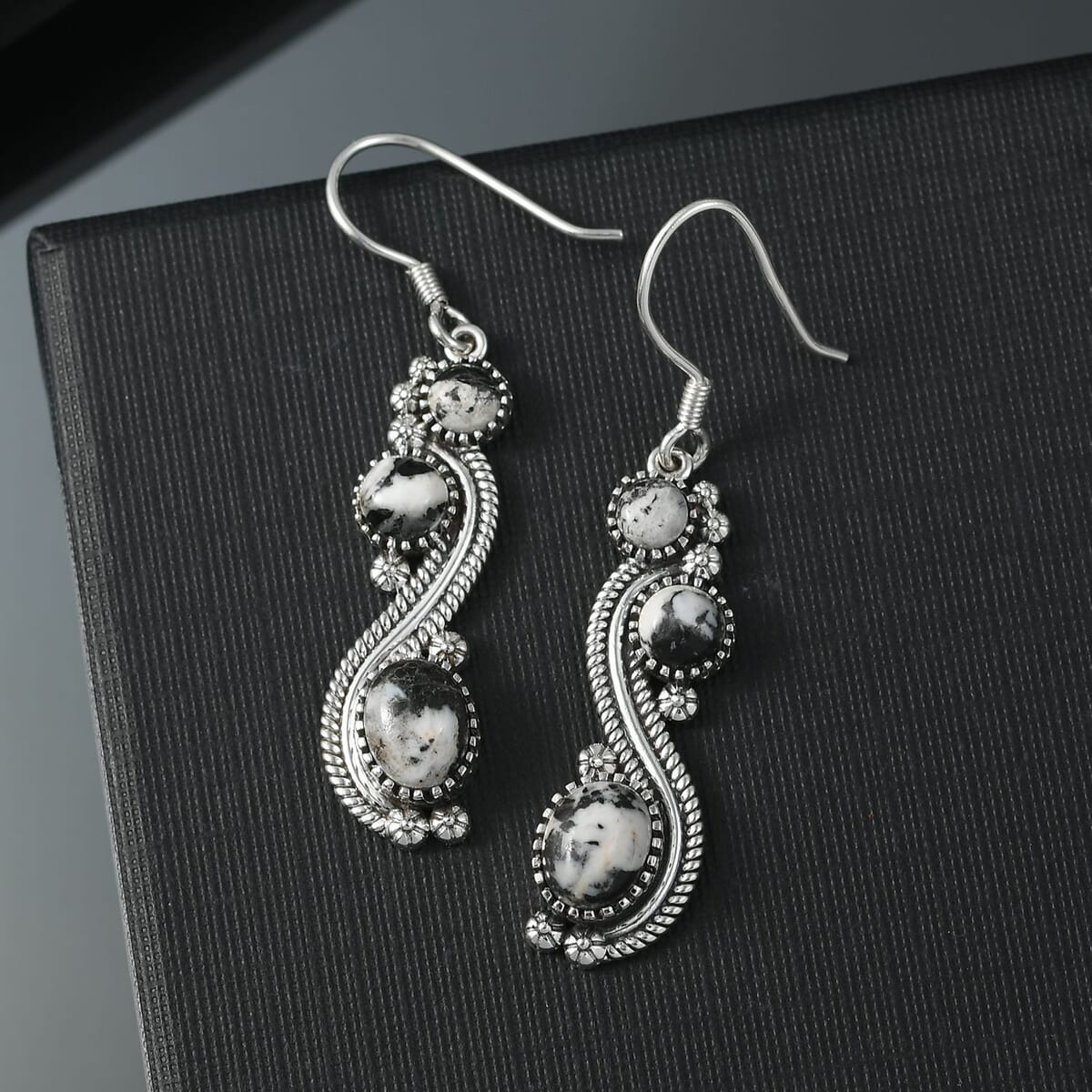 D'Joy Artisan Crafted White Buffalo and Blue Horizon Turquoise 3.90 ctw Earrings in Sterling Silver image number 1