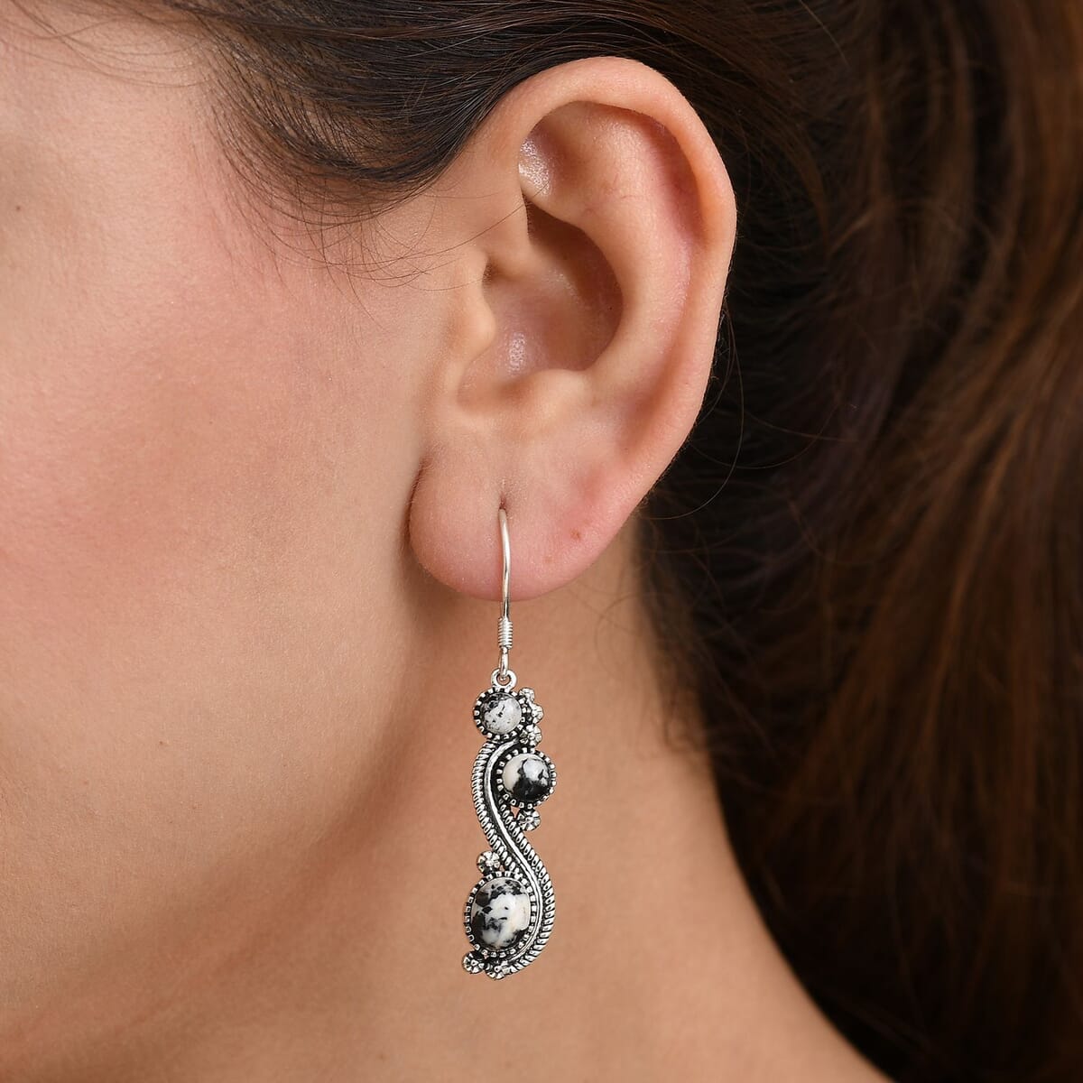 D'Joy Artisan Crafted White Buffalo and Blue Horizon Turquoise 3.90 ctw Earrings in Sterling Silver image number 2