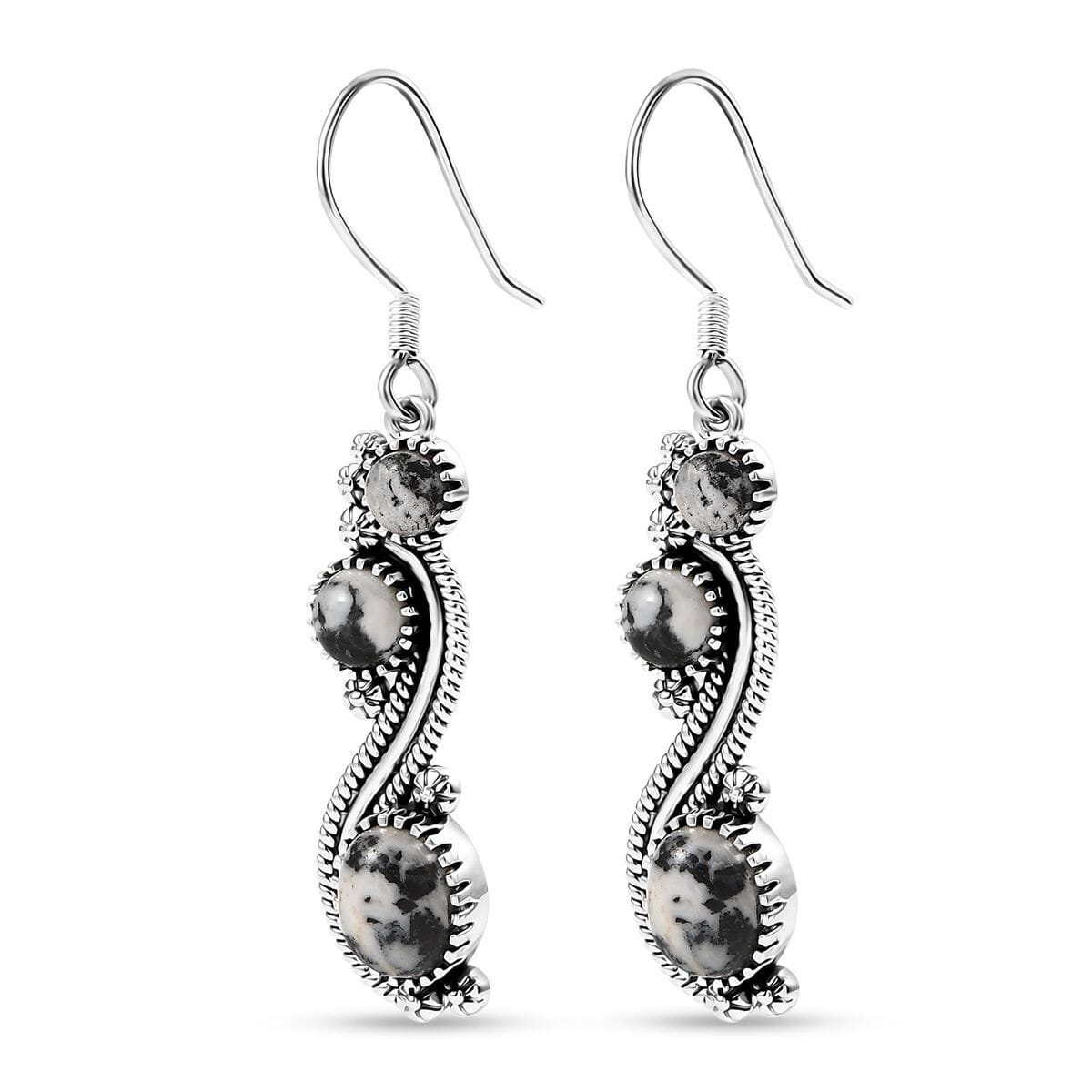 D'Joy Artisan Crafted White Buffalo and Blue Horizon Turquoise 3.90 ctw Earrings in Sterling Silver image number 3