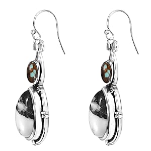 D'Joy Artisan Crafted White Buffalo and Blue Horizon Turquoise 3.90 ctw Earrings in Sterling Silver