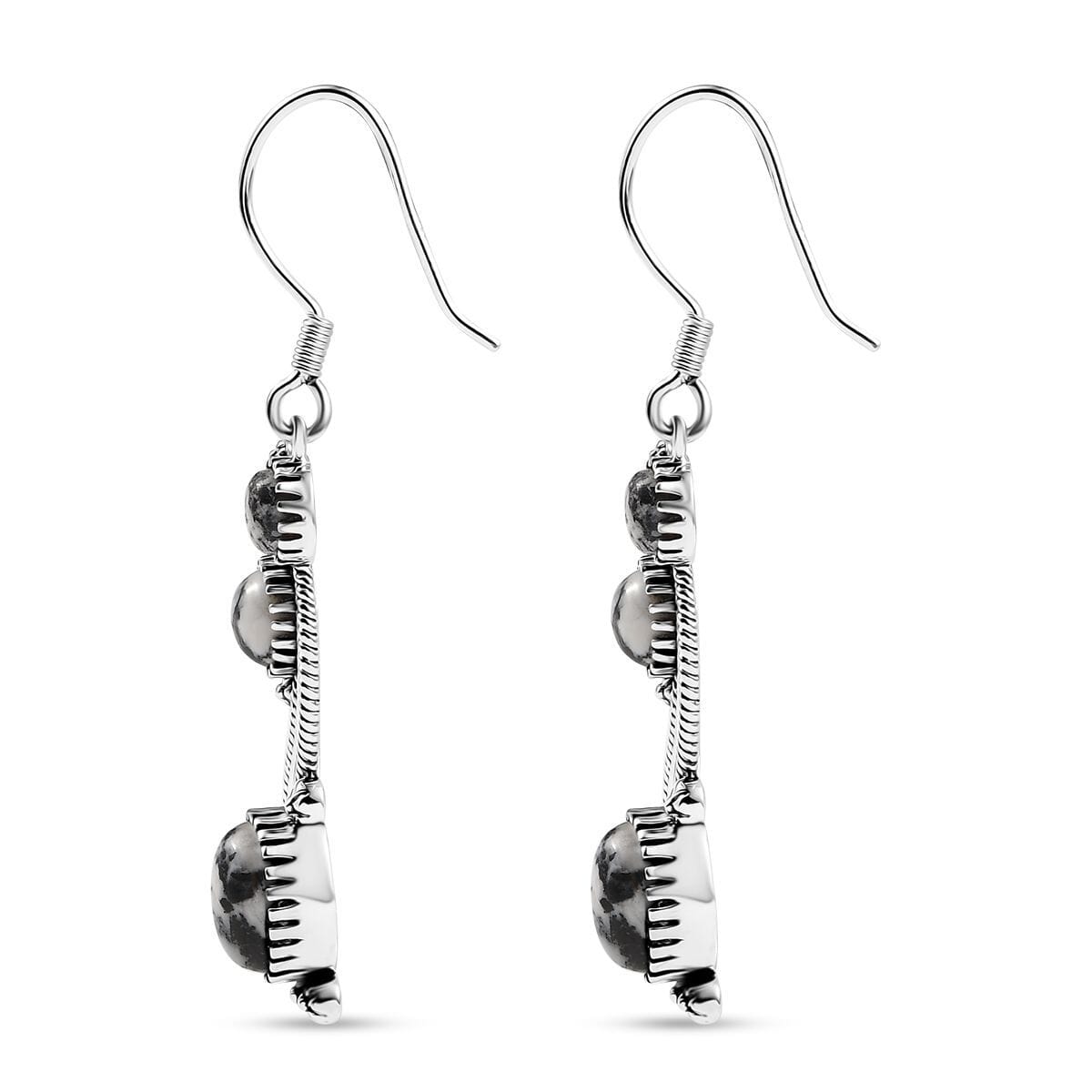 D'Joy Artisan Crafted White Buffalo and Blue Horizon Turquoise 3.90 ctw Earrings in Sterling Silver image number 4