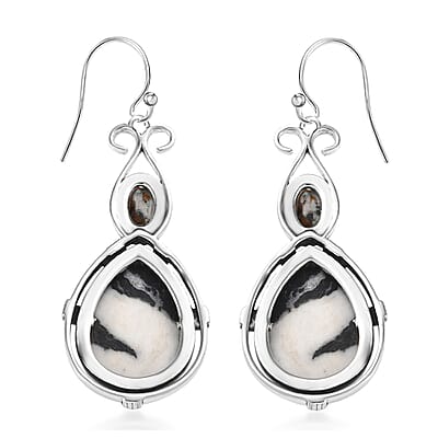D'Joy Artisan Crafted White Buffalo and Blue Horizon Turquoise 3.90 ctw Earrings in Sterling Silver