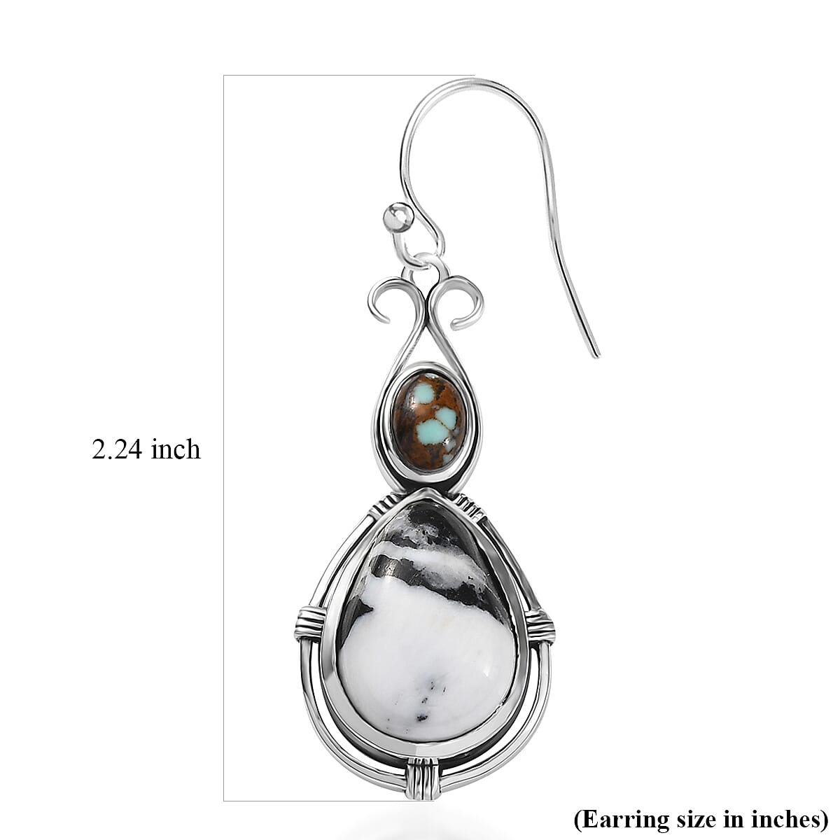 D'Joy Artisan Crafted White Buffalo and Blue Horizon Turquoise 3.90 ctw Earrings in Sterling Silver