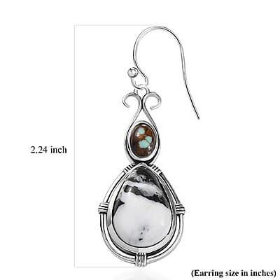 D'Joy Artisan Crafted White Buffalo and Blue Horizon Turquoise 3.90 ctw Earrings in Sterling Silver