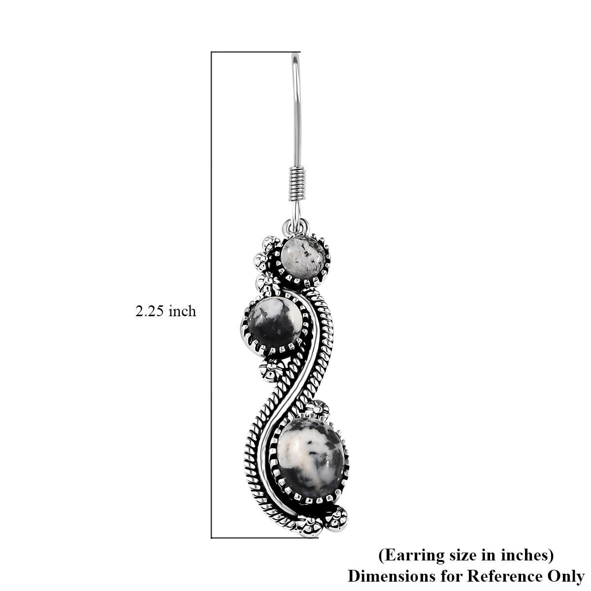 D'Joy Artisan Crafted White Buffalo and Blue Horizon Turquoise 3.90 ctw Earrings in Sterling Silver image number 6
