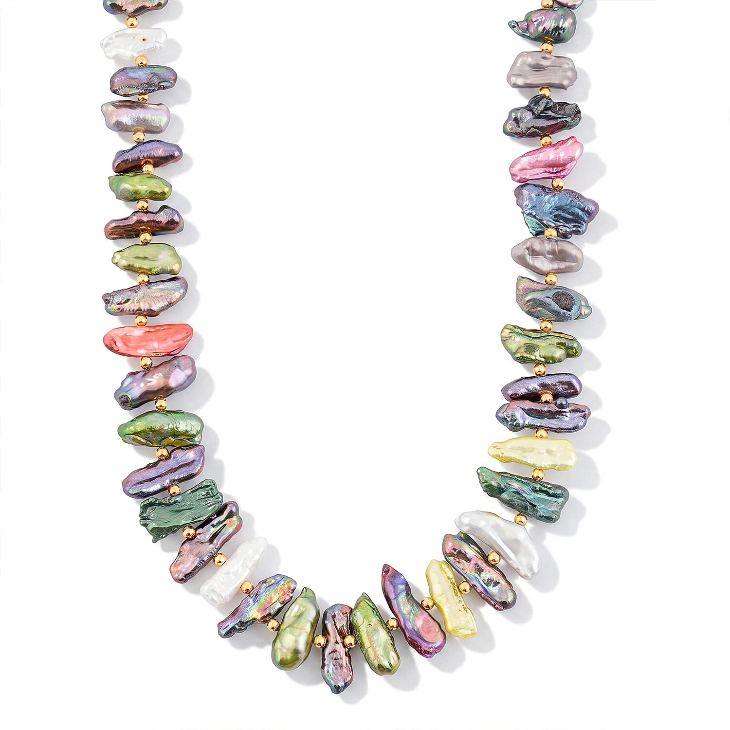 Multi Color Pearl (D) and White Fresh Water Pearl Necklace in ION Plated YG Stainless Steel 18 Inches