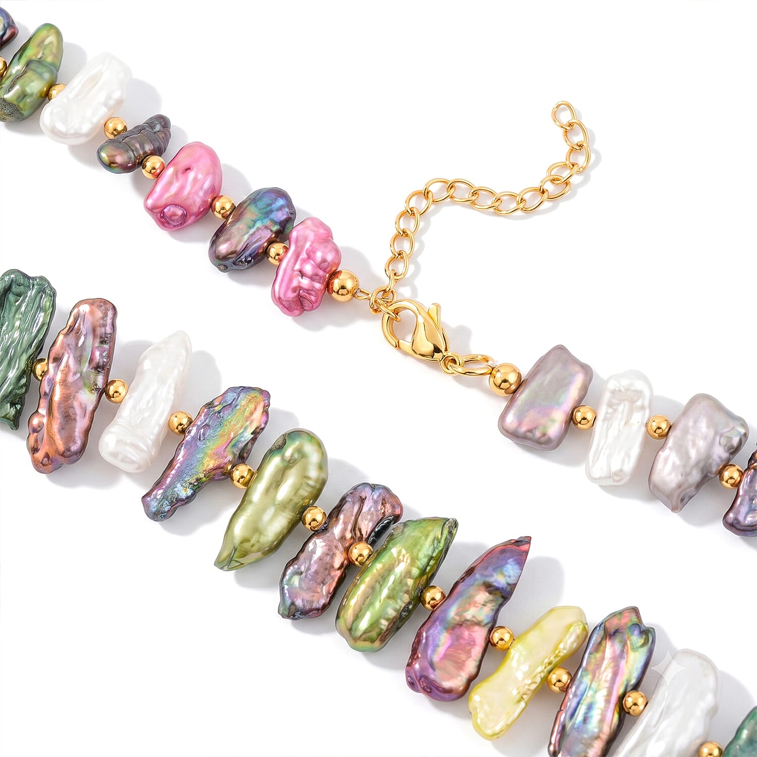 Multi Color Pearl (D) and White Fresh Water Pearl Necklace in ION Plated YG Stainless Steel 18 Inches