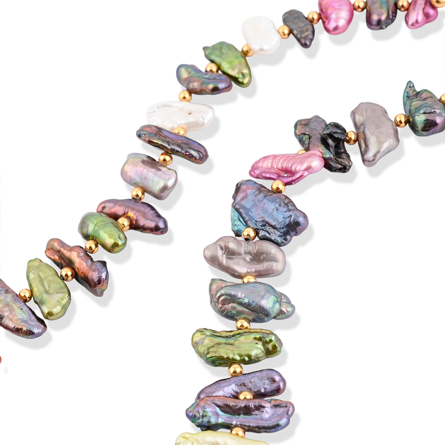 Multi Color Pearl (D) and White Fresh Water Pearl Necklace in ION Plated YG Stainless Steel 18 Inches