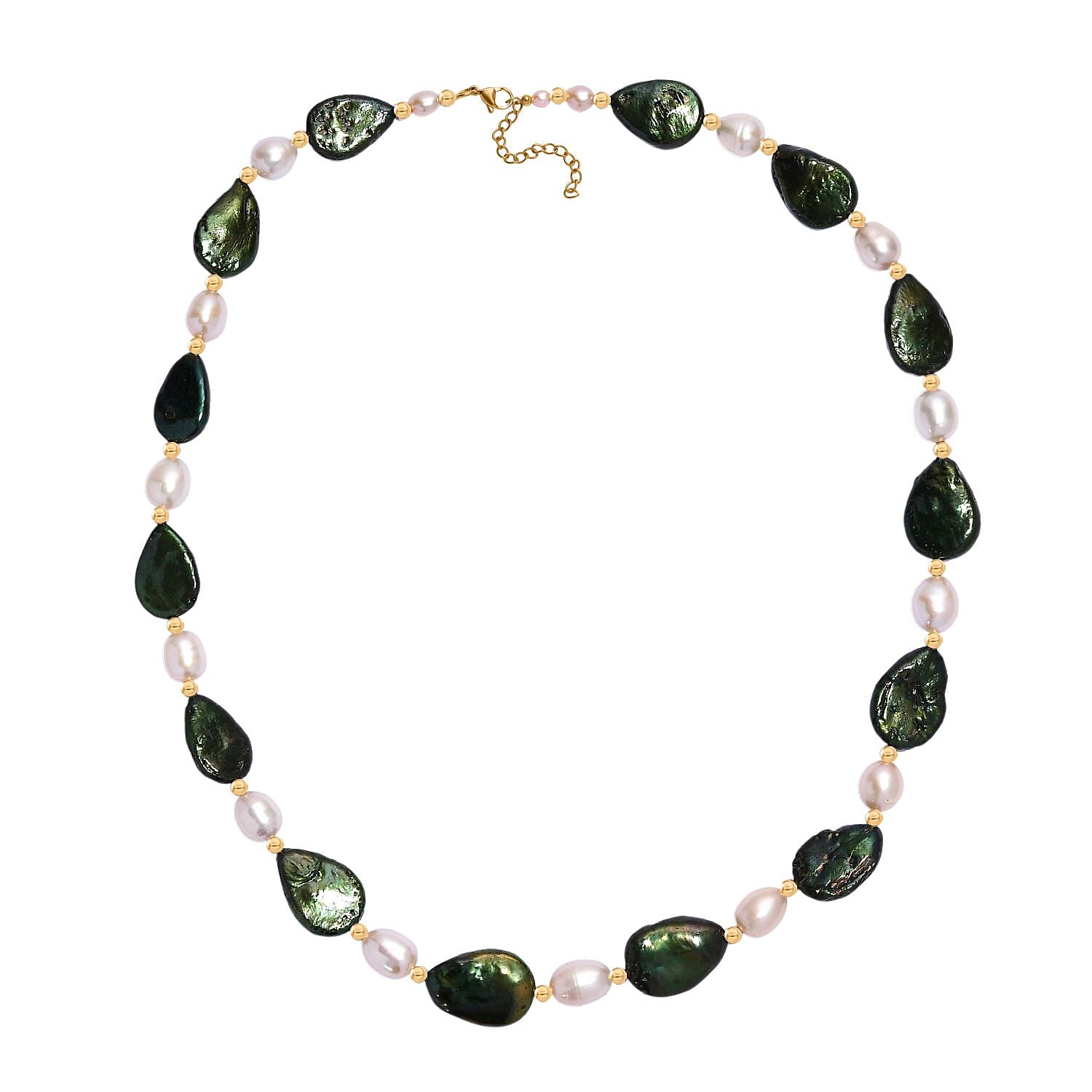 Green Jade (D) and  FreshWater Pearl 100.00 ctw Necklace in Stainless Steel (18 Inches) 