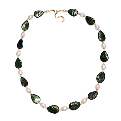 Green Jade (D) and  FreshWater Pearl 100.00 ctw Necklace in Stainless Steel (18 Inches) 
