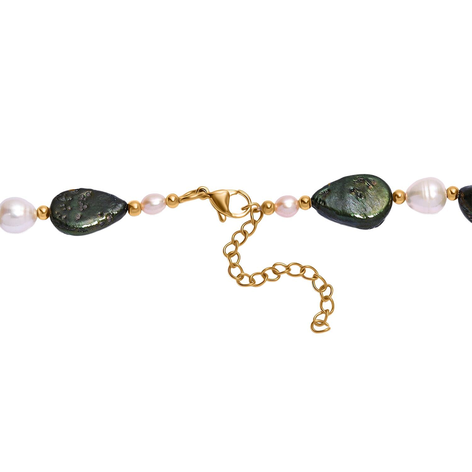 Green Jade (D) and  FreshWater Pearl 100.00 ctw Necklace in Stainless Steel (18 Inches) 