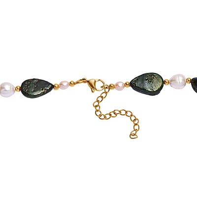Green Jade (D) and  FreshWater Pearl 100.00 ctw Necklace in Stainless Steel (18 Inches) 