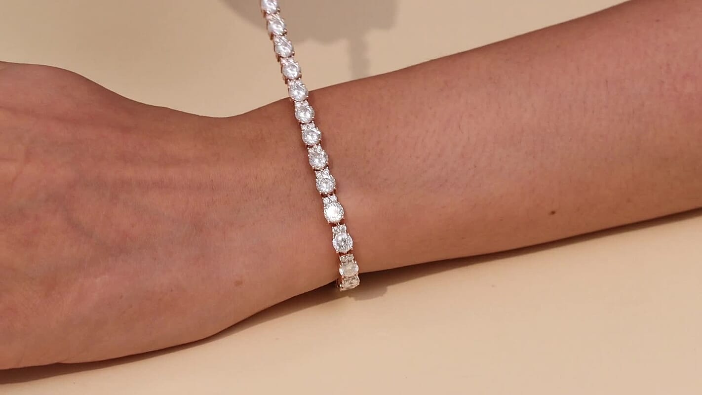 D’Joy Moissanite (Rnd 5mm) Bracelet in 18K Vermeil RG Over Sterling Silver (7.50 In) 12.80 ctw