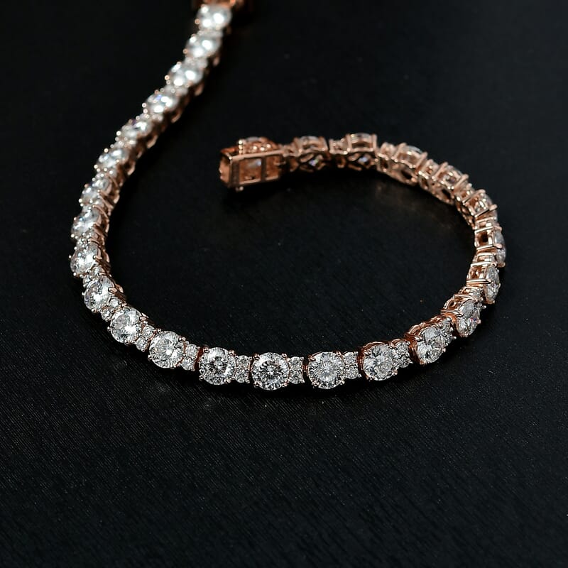 D’Joy Moissanite 12.80 ctw Bracelet in 18K Vermeil Rose Gold Over Sterling Silver (7.50 In)