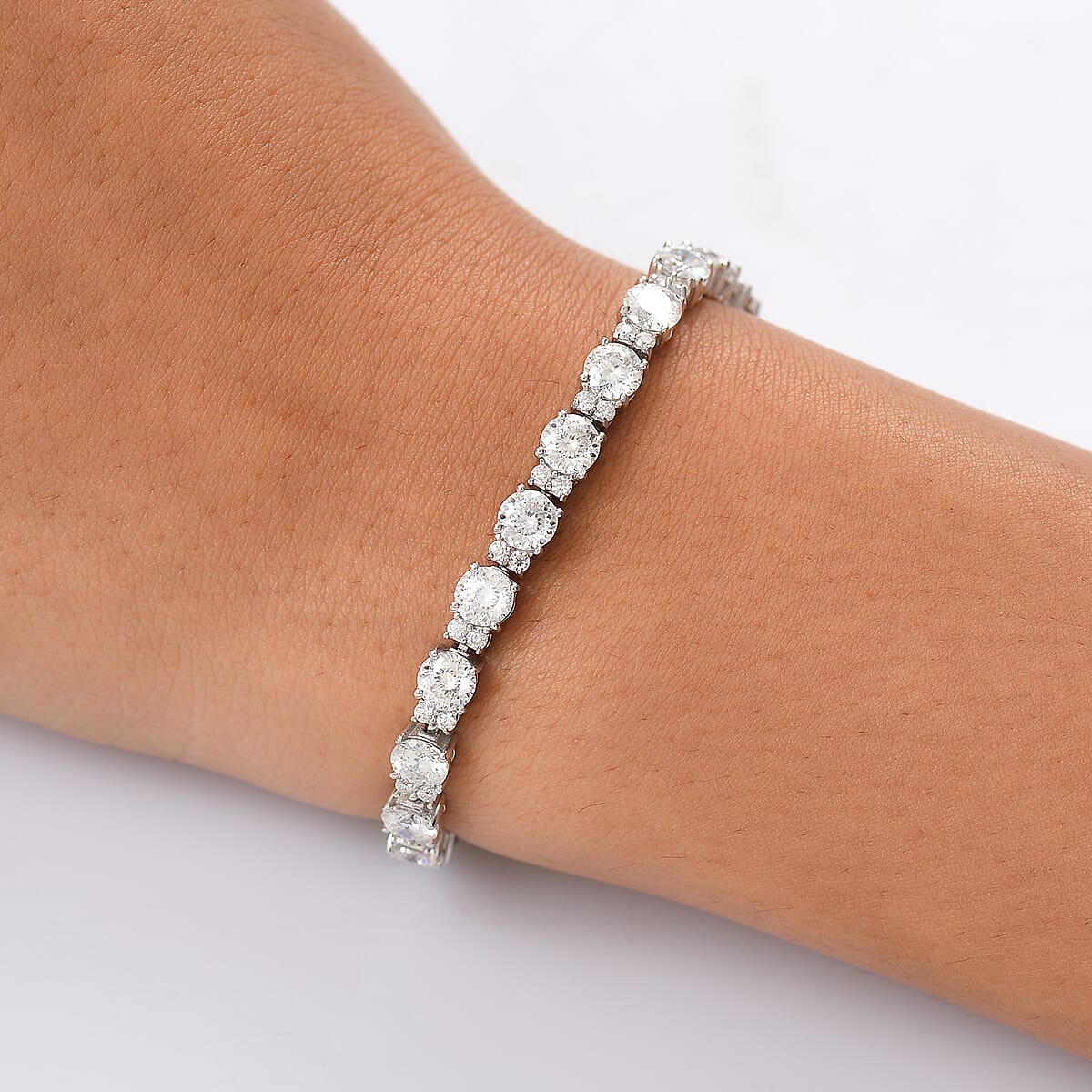 D&rsquo;Joy Moissanite 12.80 ctw Bracelet in Rhodium Over Sterling Silver (7.50 In) image number 2