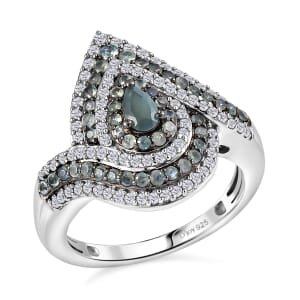 D'Joy Narsipatnam Alexandrite and White Zircon 1.70 ctw  Wave of Illusion Ring in Rhodium Over Sterling Silver (Size 10.0)