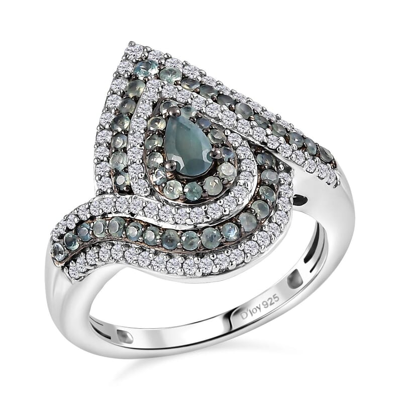 D'Joy Narsipatnam Alexandrite and White Zircon 1.70 ctw  Wave of Illusion Ring in Rhodium Over Sterling Silver (Size 10.0)