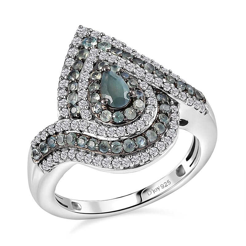 D'Joy Narsipatnam Alexandrite and White Zircon 1.70 ctw  Wave of Illusion Ring in Rhodium Over Sterling Silver (Size 10.0)