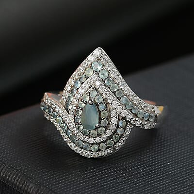 D'Joy Narsipatnam Alexandrite and White Zircon 1.70 ctw  Wave of Illusion Ring in Rhodium Over Sterling Silver (Size 10.0)