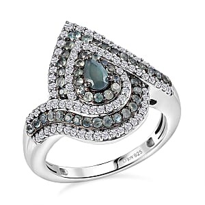 D'Joy Narsipatnam Alexandrite and White Zircon 1.70 ctw  Wave of Illusion Ring in Rhodium Over Sterling Silver (Size 6.0)