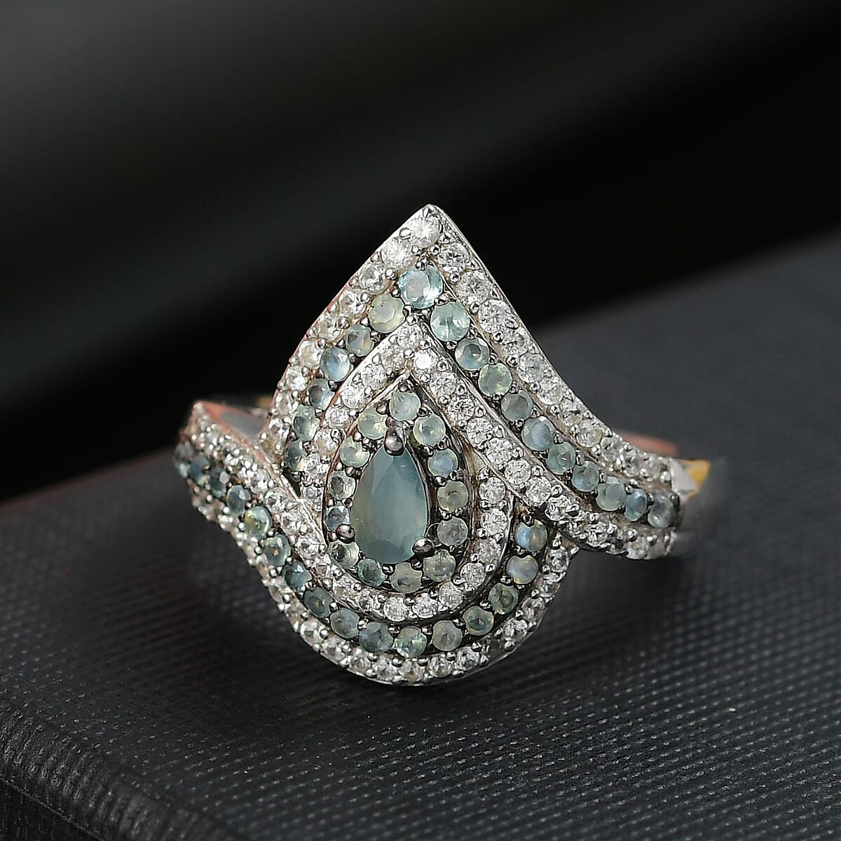 D'Joy Narsipatnam Alexandrite and White Zircon 1.70 ctw  Wave of Illusion Ring in Rhodium Over Sterling Silver (Size 6.0) image number 1