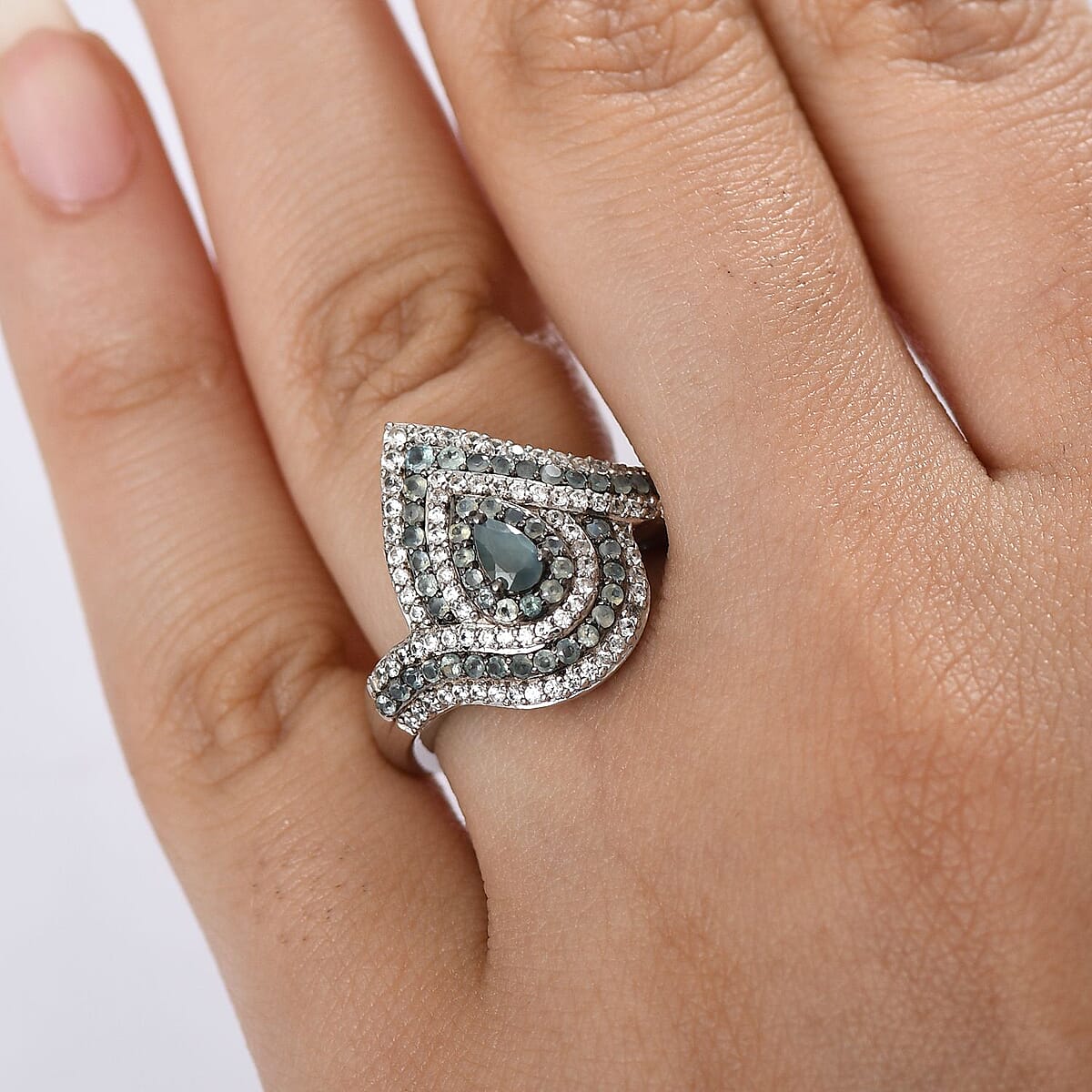 D'Joy Narsipatnam Alexandrite and White Zircon 1.70 ctw  Wave of Illusion Ring in Rhodium Over Sterling Silver (Size 6.0) image number 2