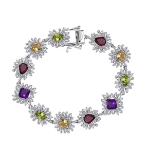GP Italian Garden Collection Multi Gemstone 13.50 ctw Bracelet in Rhodium Over Sterling Silver (6.50 In)