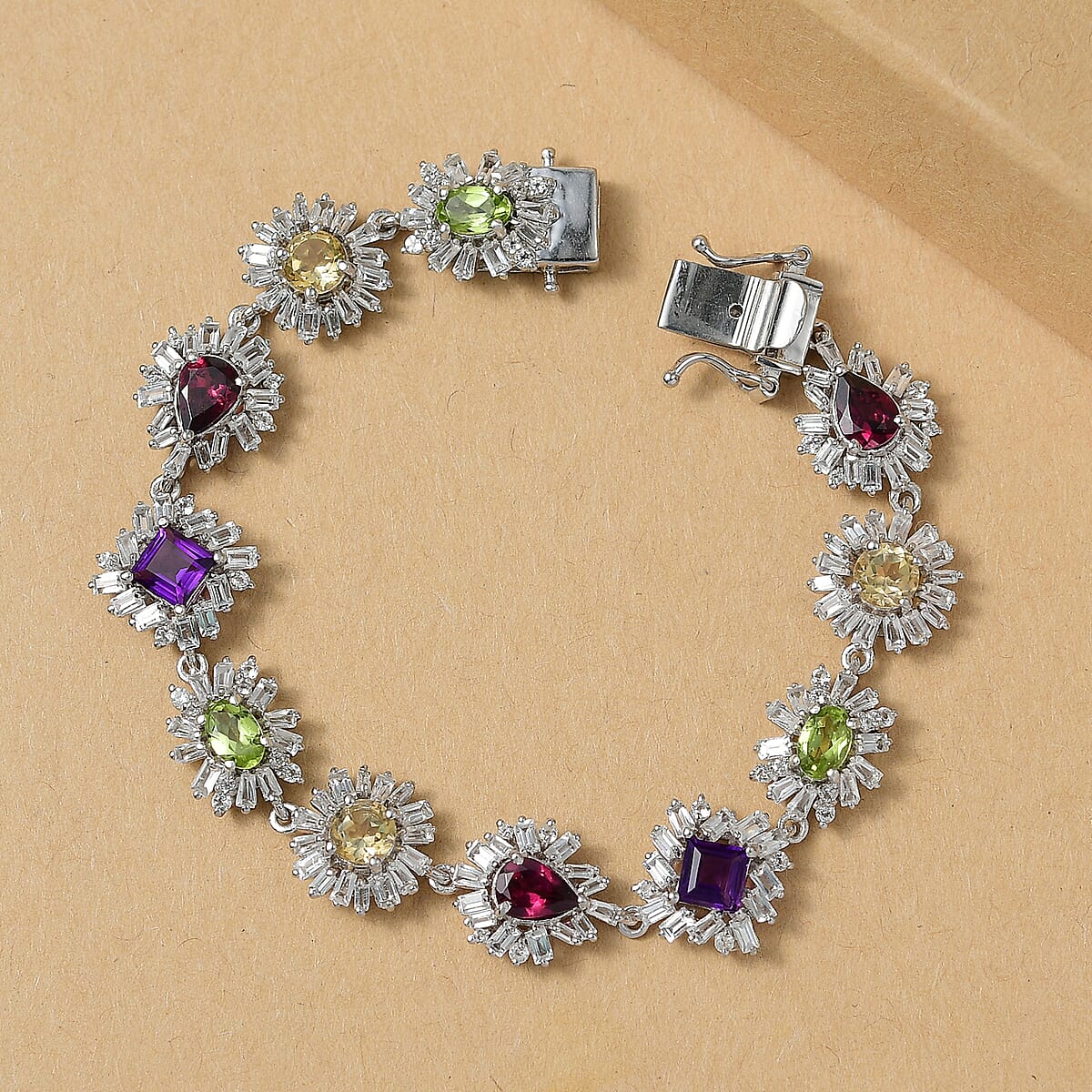 Multi Gemstone Bracelet in Rhodium Over Sterling Silver (6.50 In) 16.40 ctw image number 1