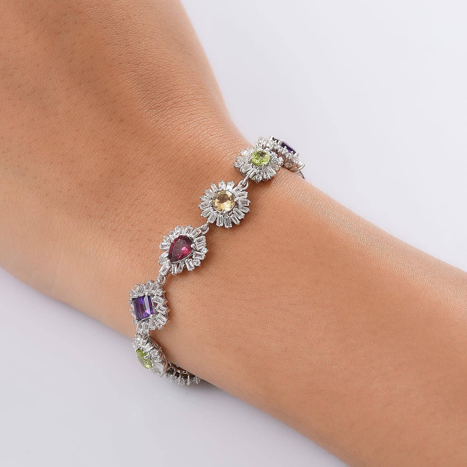 GP Italian Garden Collection Multi Gemstone 13.50 ctw Bracelet in Rhodium Over Sterling Silver (6.50 In)