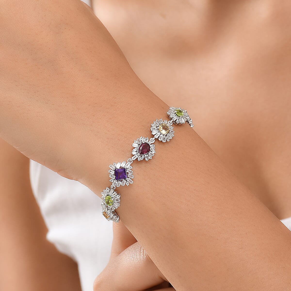 Multi Gemstone Bracelet in Rhodium Over Sterling Silver (6.50 In) 16.40 ctw image number 3