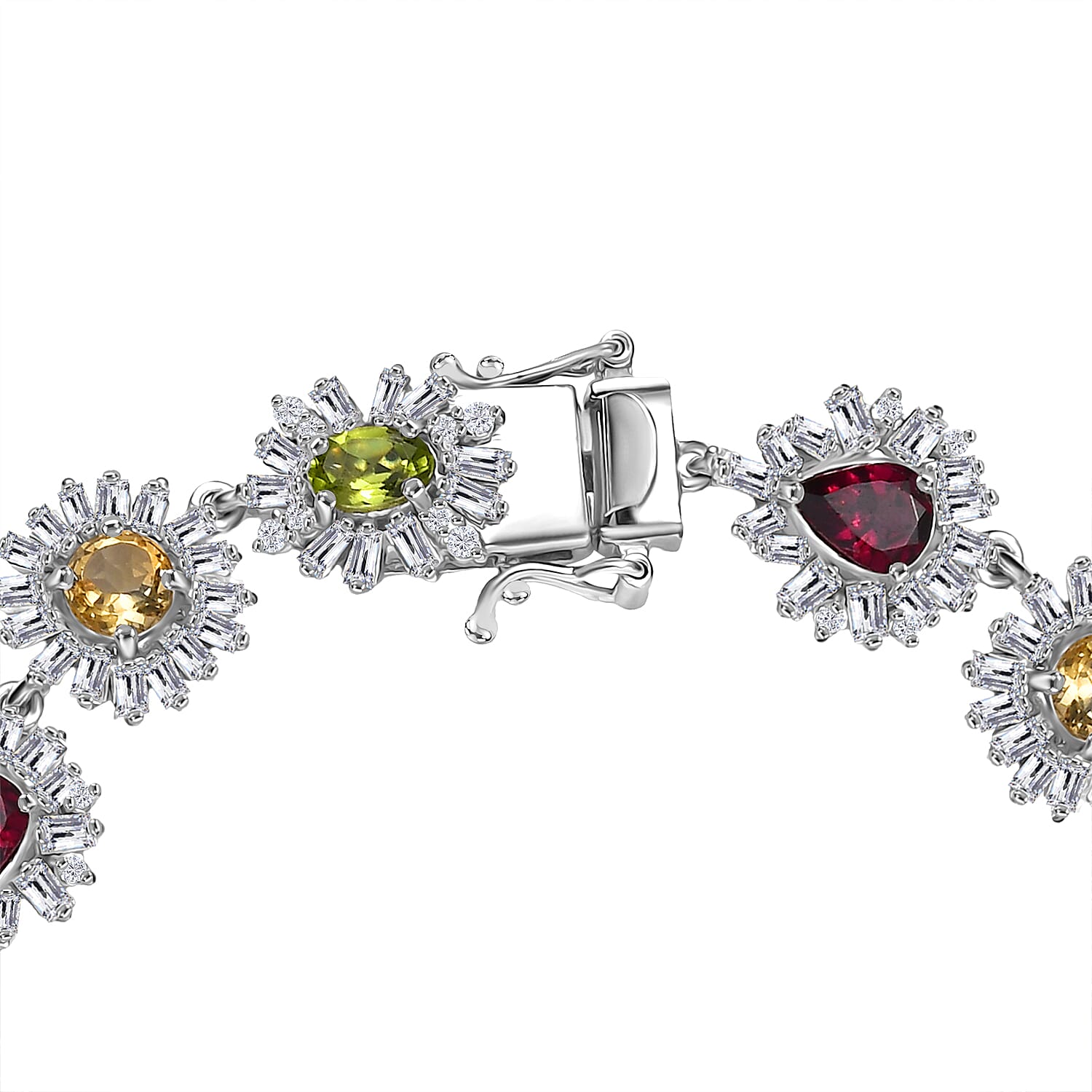 GP Italian Garden Collection Multi Gemstone 13.50 ctw Bracelet in Rhodium Over Sterling Silver (6.50 In)