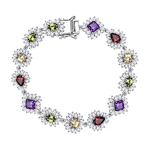 GP Italian Garden Collection Multi Gemstone 14.10 ctw Bracelet in Rhodium Over Sterling Silver (7.25 In)