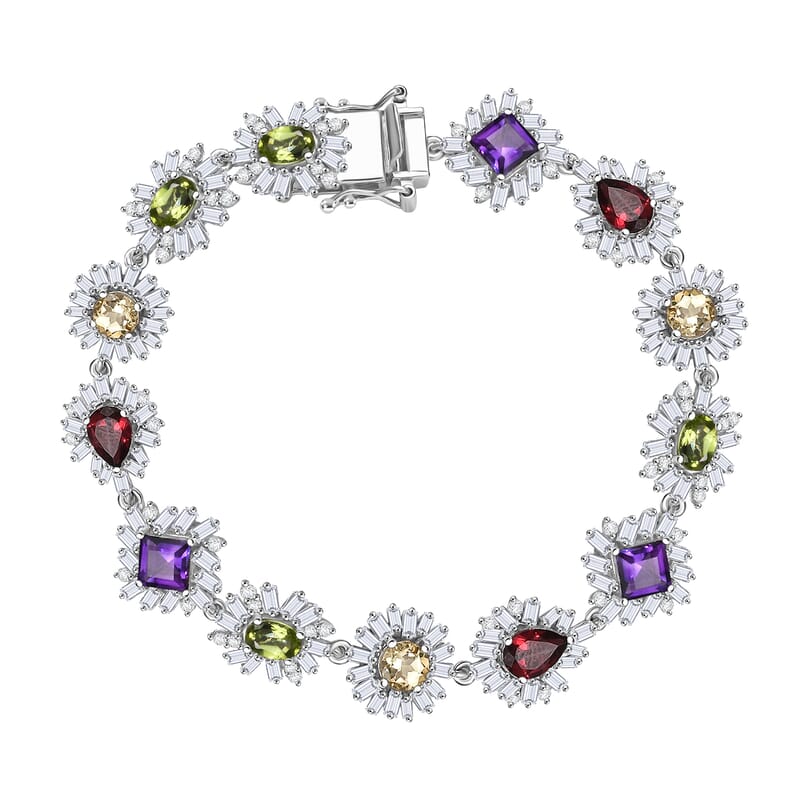 GP Italian Garden Collection Multi Gemstone 14.10 ctw Bracelet in Rhodium Over Sterling Silver (7.25 In)