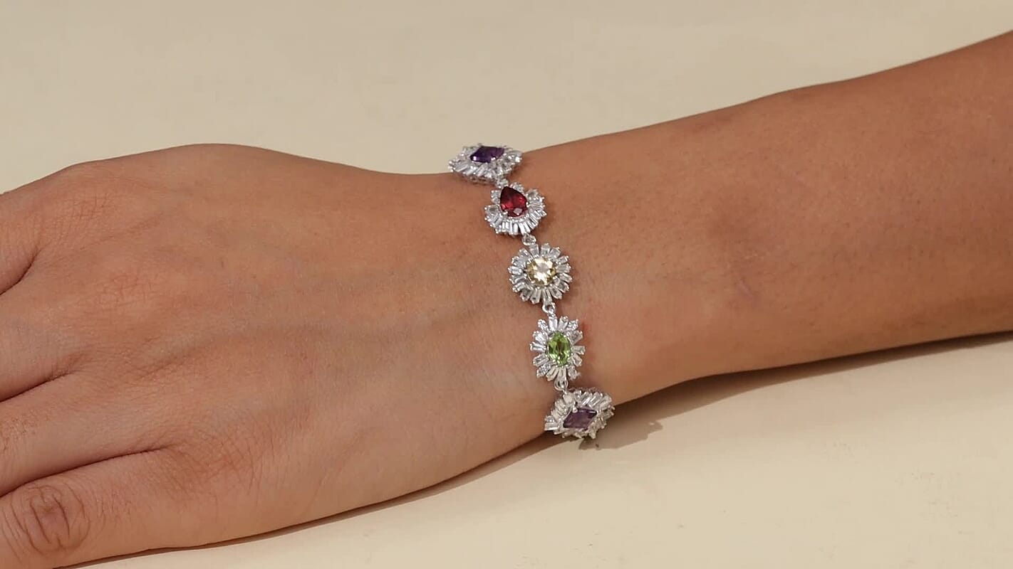 Multi Gemstone Bracelet in Rhodium Over Sterling Silver (6.50 In) 16.40 ctw