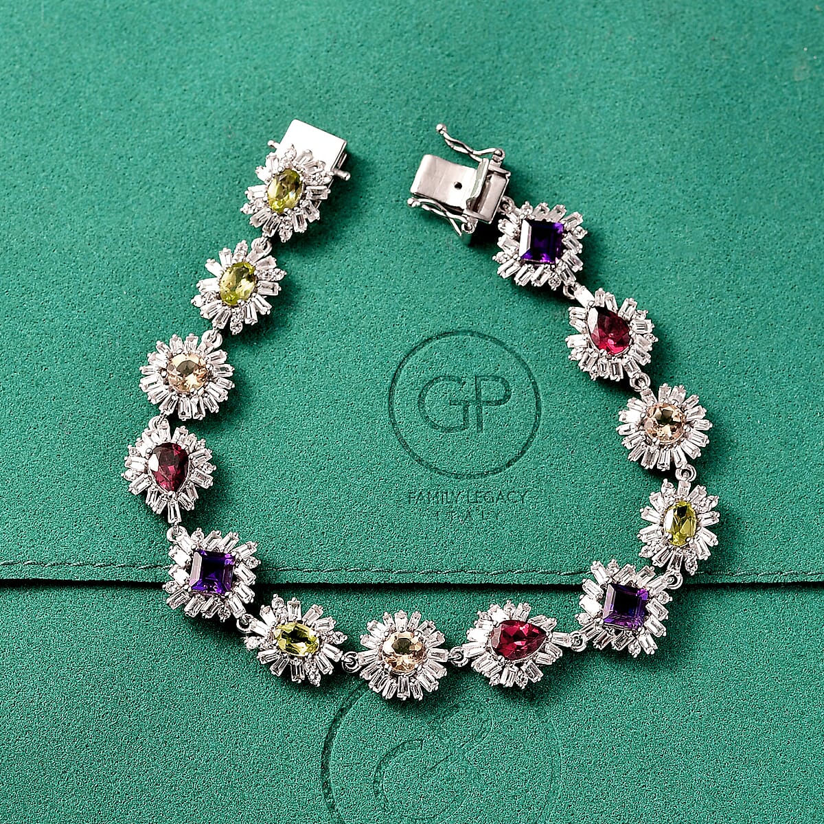 GP Italian Garden Collection Multi Gemstone 14.10 ctw Bracelet in Rhodium Over Sterling Silver (7.25 In) image number 1