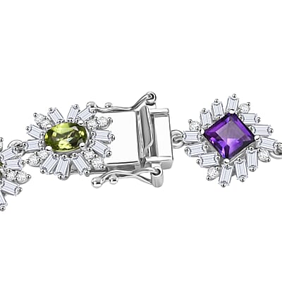 GP Italian Garden Collection Multi Gemstone 14.10 ctw Bracelet in Rhodium Over Sterling Silver (7.25 In)