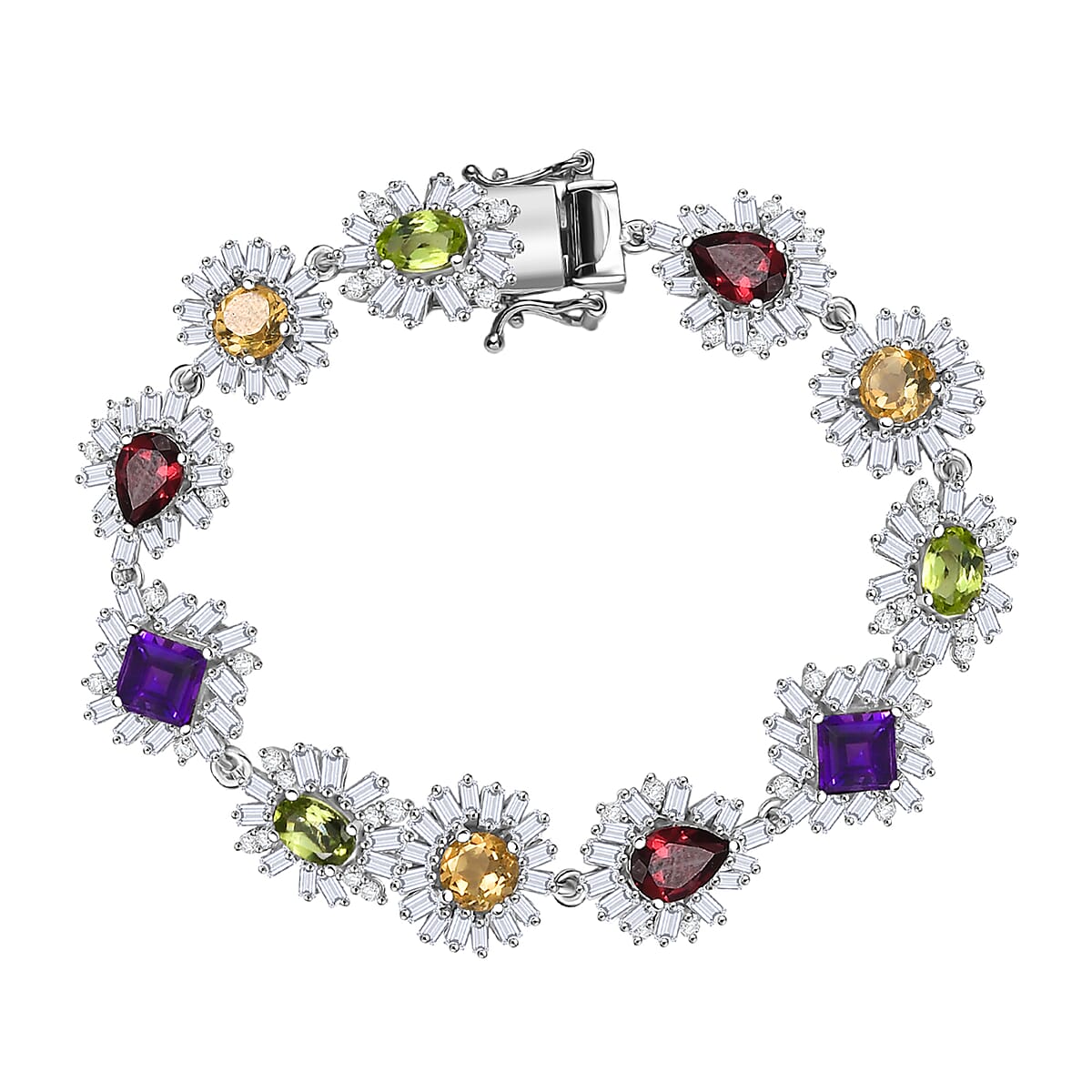 GP Italian Garden Collection Multi Gemstone 15.50 ctw Bracelet in Rhodium Over Sterling Silver (8.00 In) image number 0