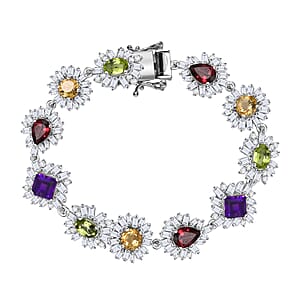 GP Italian Garden Collection Multi Gemstone 15.50 ctw Bracelet in Rhodium Over Sterling Silver (8.00 In)