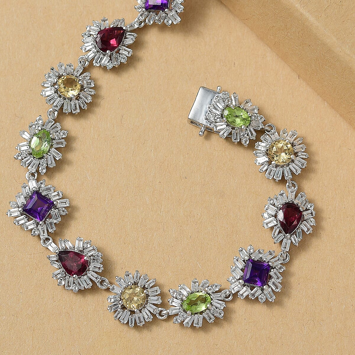GP Italian Garden Collection Multi Gemstone 15.50 ctw Bracelet in Rhodium Over Sterling Silver (8.00 In) image number 1