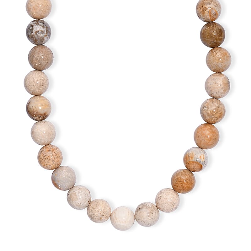 Multi Color Fossil Coral 425.00 ctw Beaded Necklace in Platinum Bond 18 Inches