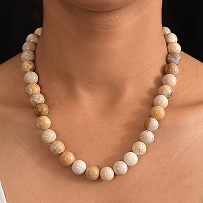 Multi Color Fossil Coral 425.00 ctw Beaded Necklace in Platinum Bond 18 Inches
